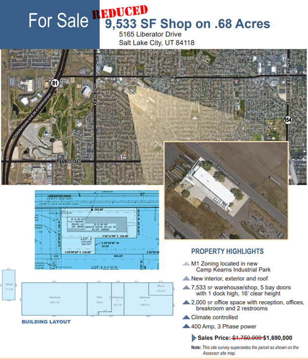 9500 sf industrial Building  on .68 AC in Salt Lake City