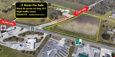 5 Acre Hard-Lit Corner on Hwy 311 in Houma